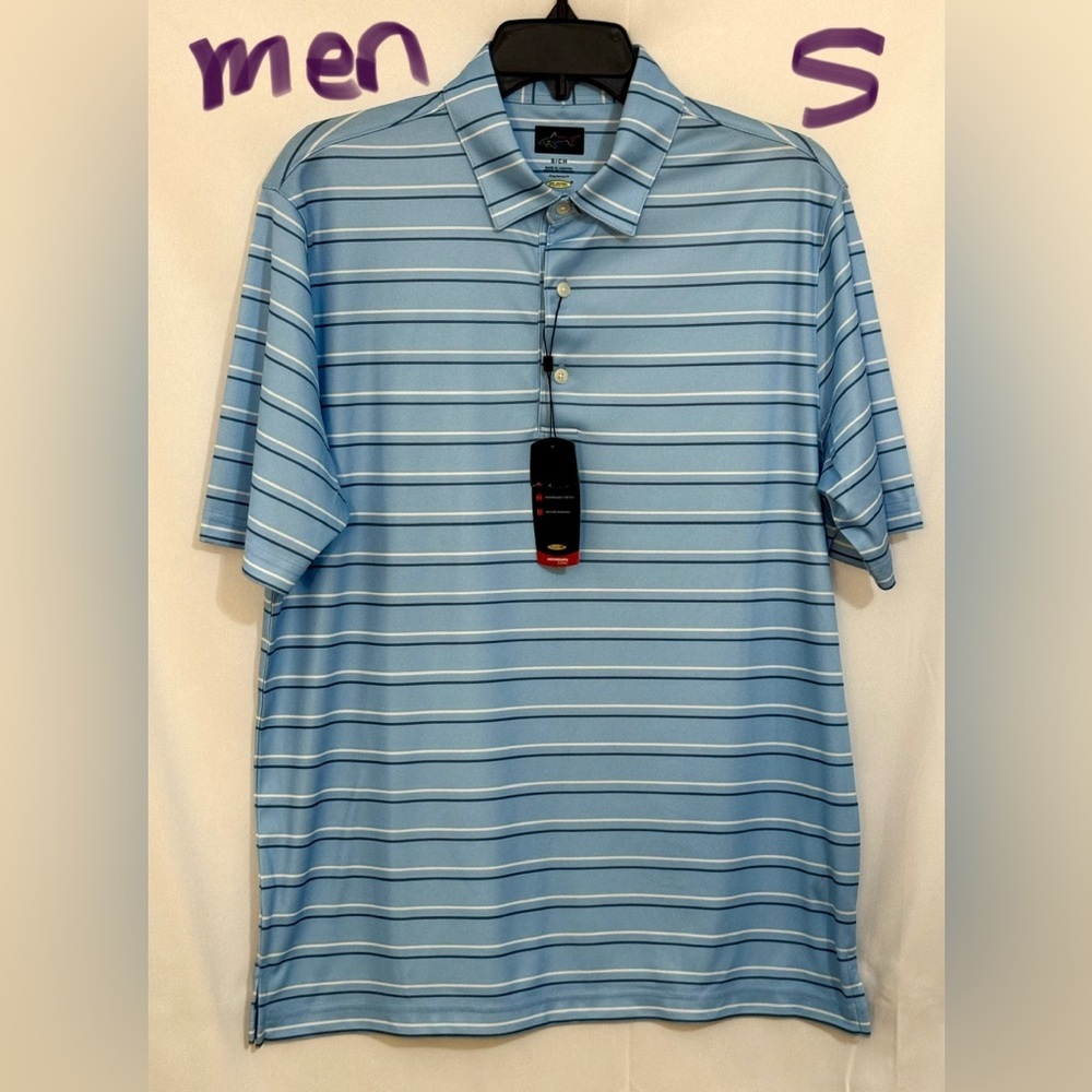 Greg Norman Collection Blue and White Striped Polo Shirt